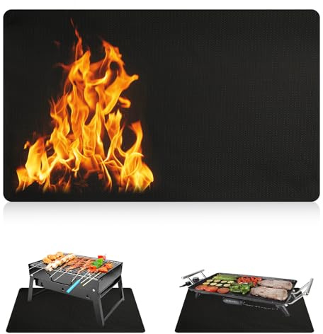 Feuerfeste Unterlage, 122x165cm Faltbare Grillmatte Bodenschutz Grillunterlage Hitzebeständig bis 2000°F Silikon-Glasfaser Hitzebeständige für BBQ Grills, Kamin, Boden, Rasen und Camping