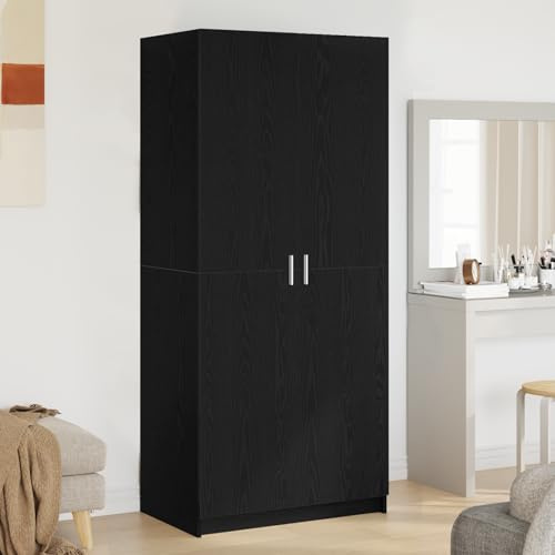 Emmtore Kleiderschrank mit 2 Türen Garderobenschrank Garderobe Schrank Dielenschrank Schlafzimmerschrank 80x52x180cm Holzwerkstoff Schwarze Eiche