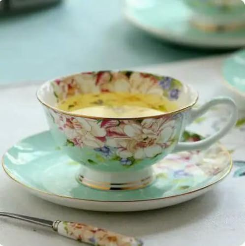 Service à thé Vintage en Porcelaine Fine 220 ML, Tasse à thé Artisanale avec Soucoupe, Tasse à café en Porcelaine, Tasse et Soucoupe Cafeteira en Porcelaine