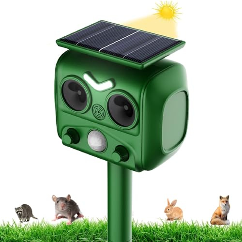 AILEDA Répulsif pour Chats, répulsif à ultrasons énergie Solaire IP66 étanche à fréquence réglable pour éloigner Les Animaux
