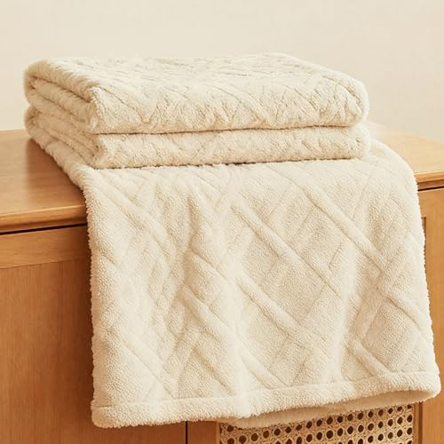 Coperta soffice, 150 x 200 cm, calda e spessa, soffice, coperta da divano, coperta invernale, per letto, divano, ufficio, ragazza (beige)