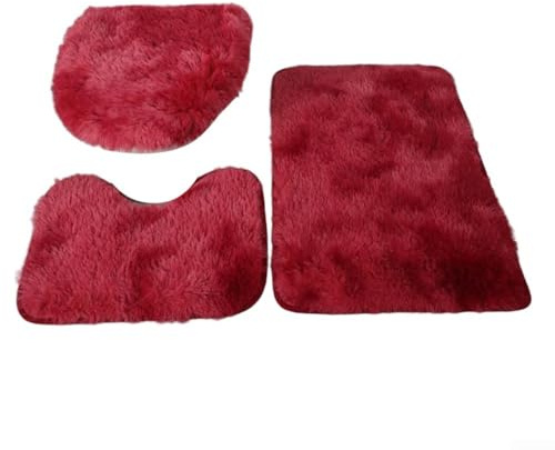 Set di 3 tappeti da bagno con microfibra ultra morbida, retro in lattice antiscivolo e design lavabile in lavatrice per assorbire l'umidità (rosso)