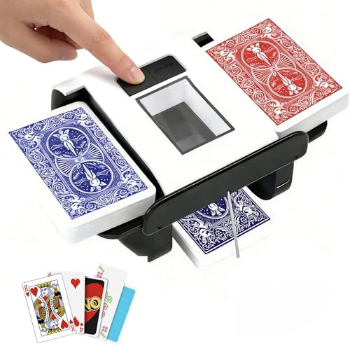Gelabur Automatic Rechargeable Card Shuffler Machine for 1-2 Decks, Low Noise Dual mode electric card shuffler for UNO, Texas Hold’em, Blackjack, Skip-Bo, Phase 10
