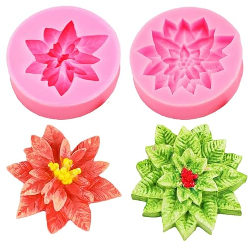 Moldes de silicona para flores, 2 piezas de flores de Pascua artificiales, moldes de silicona navideños de grado alimenticio para hornear pasteles, gelatinas, chocolates, pudines y fondant.