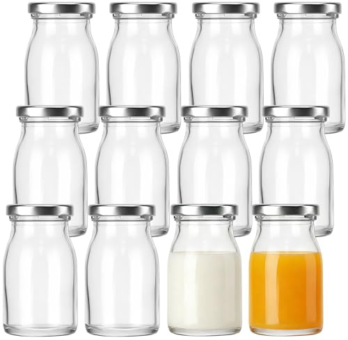 saerryor 12 Pack Glass Shot Bottles With Lids 3.4oz/100ml Mini Milk Bottles | 3.4oz, Leak Proof, Reusable, Smoothie, Ginger, Jam, Ginger, Oils, Liquor, Sauces