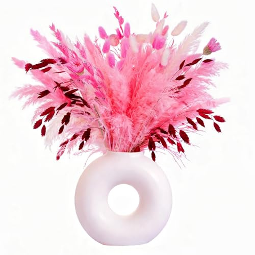 Xialvyu 99 Stück Trockenblumen Rosa Deko, 11 Stile Natürliche Pampasgras 40 cm, Getrocknete Blume Dried Flowers, Pflanzen Blumenstrauß, Boho Pampas Deko für Wohnzimmer Hochzeit Home Vasen Tischdeko