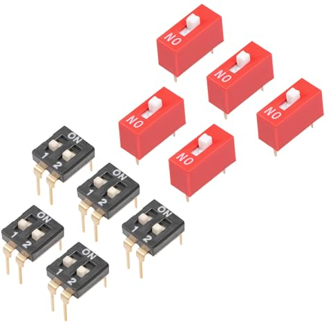 sourcing map DIP Switch Horizontal Toggle Red 1Positions and Black 1-2 Positions 2.54mm Pitch for Circuit Breadboards PCB 5Set