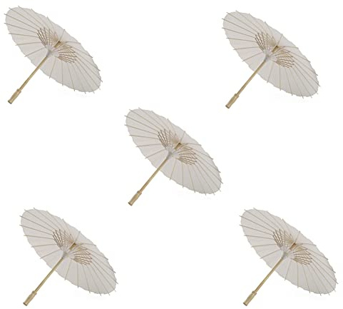 Yoiimiya 5 stycken pappers-parasoll, 60 cm, strandparaply, vit, gör-det-själv, fotograferingsrekvisita för babyparty, fest, bröllop