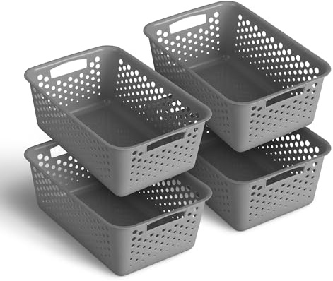 Pro Home 4 Stück Aufbewahrungskorb 5,0L mit Griffen - BPA-Frei - Organizer (30x20x11cm/Anthrazit) - Körbchen für Bad Küche Schlafzimmer, Haushaltskorb
