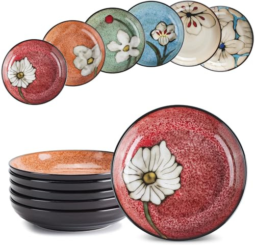 Soyestan Ceramic Deep Plates For Kitchen,8.5 in Plates Set of 6,Large Pasta Serving Bowl, For Steak,Salad,Appetizer,Pasta, Serving etc,Dishwasher, Microwave, and Oven Safe (8.5 Inch)