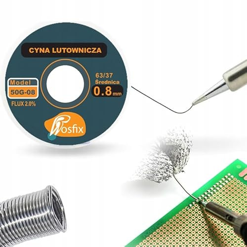Rosfix Fil de Soudure Sn63Pb37 0,8mm – Alliage 63% Étain 37% Plomb | Flux 2% | Température 183–190°C | Pour Électronique LED | Bobine 50g | Fil à Souder Professionnel