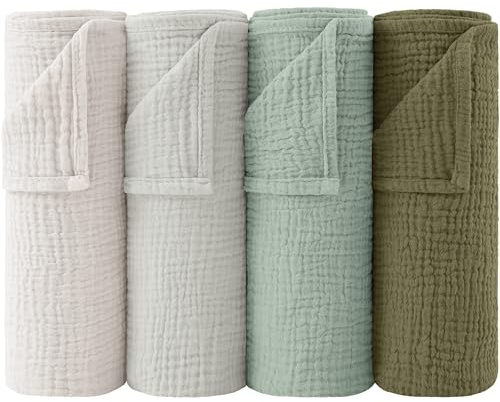 bearmoss Muslin Squares Cloths 100% Cotton Baby Burp Cloth 60x60CM Large Ultra-Absorbent Soft Baby Face Washcloths for Newborn Baby Boy and Girl, 4Pack (Forest)
