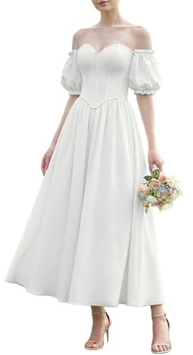 Scarlet Darkness Women Off Shoulder Corset Dress Puff Sleeve Vacation Wedding Guest Dress White Size 6