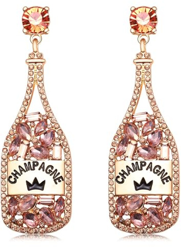 Boucles d'Oreilles en Strass Bouteille de Champagne, Boucles d'Oreilles Pendantes en Verre à Vin Cristal, Bijoux de Nouvel An, Accessoires de Fête et de Mariage, pour Femme Cadeau Délicat (Champagne)
