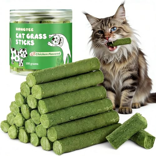 20Pcs Katzenkraut-Sticks(100g),Katzengras Snack,Kausticks,Katzenminze,Catnip,Catgrass,Snack Lyophilisé,Für Katze l'élimination des Boules de Poils,Nahrungsergänzung,Schützt das Magen-Darm-System