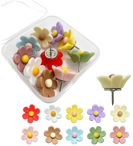 10 Pcs Cute Push Pins for Bulletin Board Decorations Flower Designs Decorative Thumb Tacks for Cork Board Pins Cute Office Cubicle Decor Prayer Board Vision Board Supplies Accessories (10 Colors)