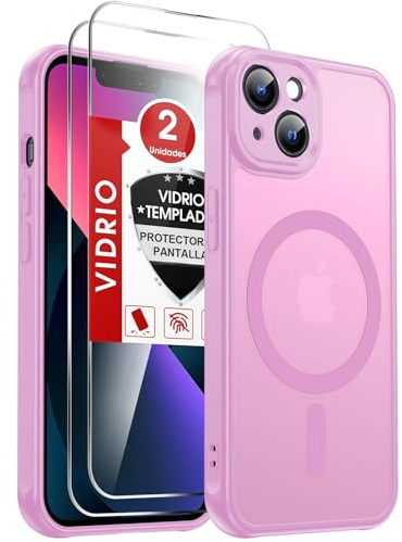 LeYi Cover Magnetica per iPhone 13 con 2 Pezzi Vetro Temperato, Custodia per iPhone 13 Traslucida Opaca Anti-Impronte Resistente ai Graffi Paraurti in TPU Antiurto Protettiva Case 6,1 Pollici, Rosa