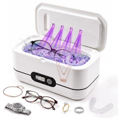 Ultraschallreinigungsgerät Brille, 45kHz Ultraschallreiniger mit UV | 400ml Brillenreinigungsgerät mit 5 Timer-Stufen,Ultraschallgerät Ultrasonic Cleaner für Brille,Schmuck,Zahnprothesen