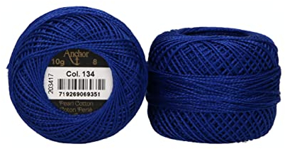 Anchor 4591008-00134 Stickgarne, 100% Baumwolle, dunkelblau, Stärke 8, 82m, 16 Gramm