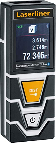 Laserliner - LaserRange-Master T4 Pro - Entfernungsmesser - Präzise Messungen - Längen, Flächen, Volumina - Winkelmessung - Reichweite 40m - Touchscreen - Bluetooth - Stativgewinde - Einfach zu bedienen 080.850a Black, Orange, White