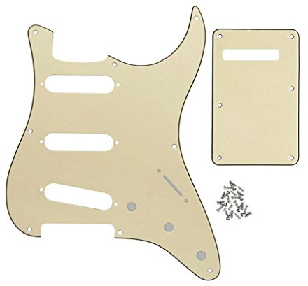 FLEOR Set di battipenna SSS a 8 fori e piastra per chitarra con vite per sostituzione di parti di chitarra stile vintage, crema 3 STi