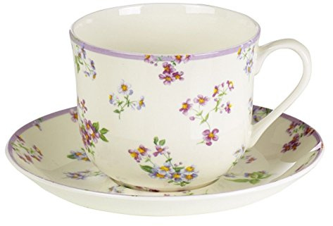 Bellina Ensemble tasse et soucoupe en porcelaine anglaise Motif floral Crème