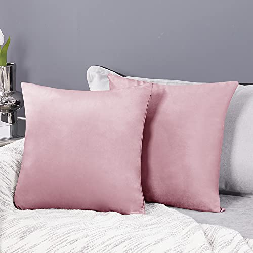 Deconovo Set of 2 Soft Crushed Velvet Cushion Covers 55cm x 55cm 22x22 Inches Throw Pillow Cases Square Cushion Covers for Girls Bedroom with Invisible Zipper Baby Pink 2 Pieces