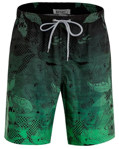 APTRO Maillot Short de Bain Homme Piscine Séchage Rapide Surf l'été Hawaïen Short de Plage Imprimé Vert BS023 4XL