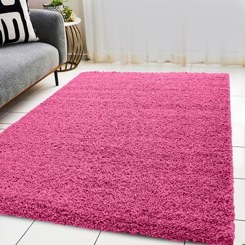 BPIL Living Room Rugs – 5cm Extra Thick Shaggy Rug – Soft Plain Area Rug, Luxurious Modern Carpet for Hall, Bedroom, Kitchen (Pink, 80x150 cm)