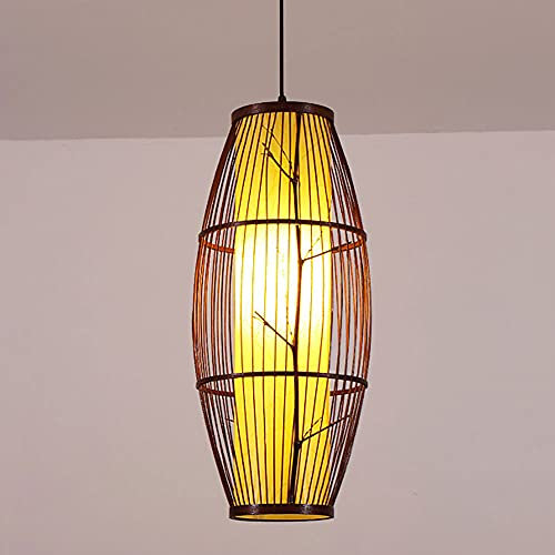 MODEBHD Japanese Bamboo Weave Pendant Light,Hand-woven Rattan Chandelier,E27 Single Head Lighting Equipment,Suitable For Living Room Bedroom Kitchen Tatami Rattan Lamp