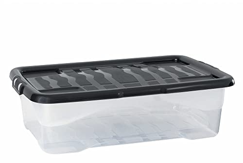 Cristalray 3 Stück - Strata Curve Unterbettbox mit schwarz Deckel, 42 Liter, 80x40x18cm - transparent