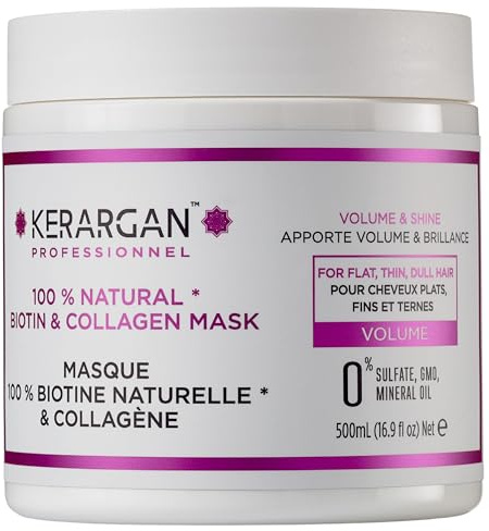 Kerargan - Hårmask med biotin och kollagen för att återställa styrka och glans till ditt hår samtidigt som det blir tjockare - För skadat hår - Sulfat, paraben och silikonfri - 500 ml