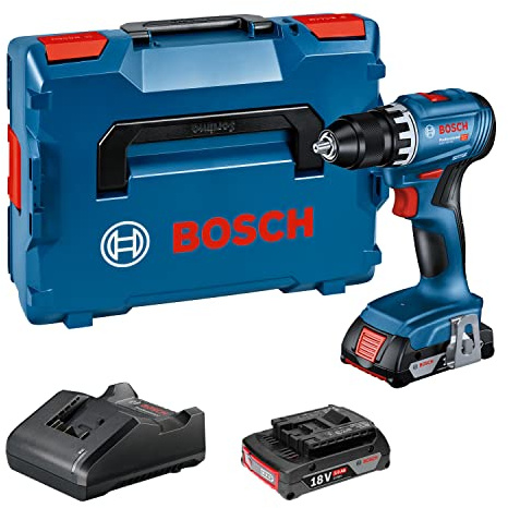 Bosch Professional 18V System atornillador a batería GSR 18V-45 (velocidad de giro 1900 rpm, incl. 2 baterías de 2,0 Ah, cargador GAL 18V-20, L-BOXX)