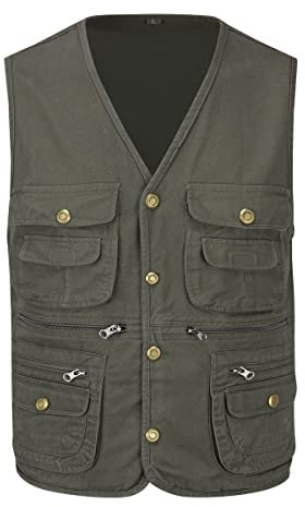 YOUTHUP Weste Herren Anglerweste Outdoor Ärmellose Fotografie Jagd Sportweste Multi-Tasche Leicht Knopf Herrenweste Wandern Freizeitweste,Hellgrün,L