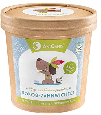 AniCanis Bio Kokos Zahnwichtel für Hunde - Leckerlis vegan purinarm - 150g | reich an Laurinsäure, Training & Belohnung, fettarm, Hunde-Leckerli, ohne Zusatzstoffe, für artige Hunde
