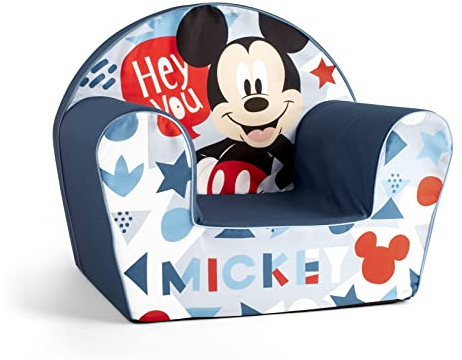 Lulabi Weicher Sessel für Kinder – Disney Mickey Mouse, Kollektion Icon – aus Baumwolle und Frottee, dekoriert, blau – Geschenkidee, Maße 51 x 33 x H 43 cm