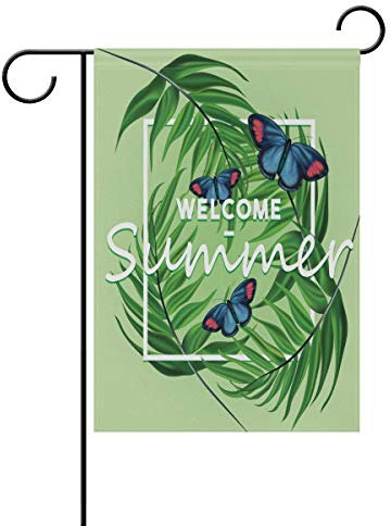 Bannière d'été - Papillon tropical avec feuilles de palmier - Couleur vive - Résistant aux UV - Pour Noël - 32 x 48 cm