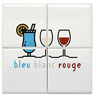 Fabulous Set di 4 piastrelle in ceramica decorative, 20 x 20 cm, colore: Blu Bianco Rosso Alcool Party (taglia totale 40 x 40 cm)