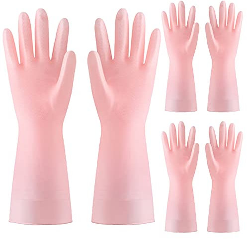 BAMFY Ménage Gants Menage, Réutilisable Gants Multi-Usages, 3 Paires Gants Vaisselle for Plats Travaux Ménagers, Cuisine, Voitures (Color : Pink, Size : S)