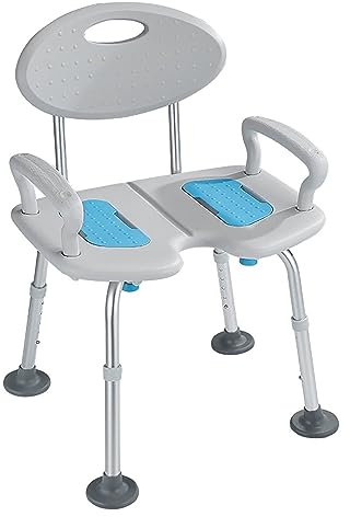 X&Z-XAOY Rutschfester Duschhocker Höhenverstellbarer, Verbreiterter U-förmiger Sitz Duschstuhl Mit Armlehnen Und Rückenlehne Badewannenhocker 330 Pfund