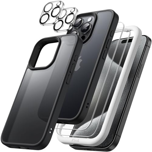 JETech Cover Opaca 5 in 1 per iPhone 15 Pro Max, Nero