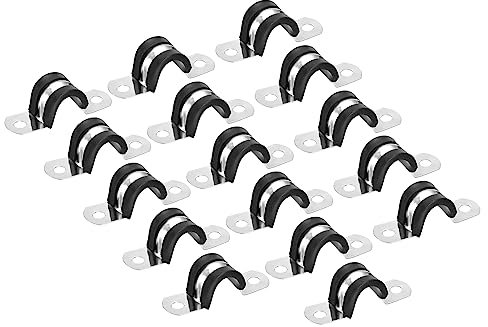 sourcing map 16Stück 16mm(5/8) Rohrschellen Kabel Klemme Kabelschellen Edelstahl Gummi Gepolstert Schlauch Klemme U-förmige Metallklemmen Rohrhalter für Rohr Leitung Draht