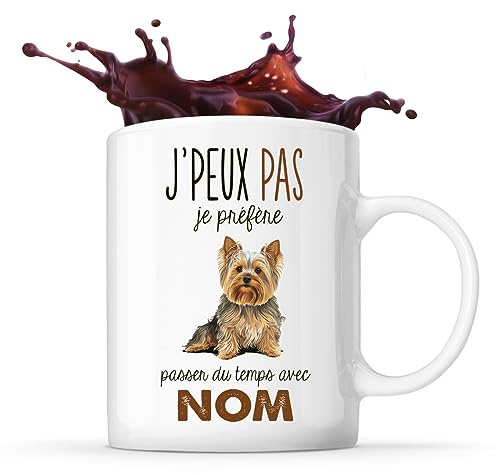 Planetee Tasse Yorkshire terrier Passer du temps Prénom Nom Personnalisable | Mug Café Thé Idée Cadeau Personnalisé Homme Femme Original pour propriétaire de chien
