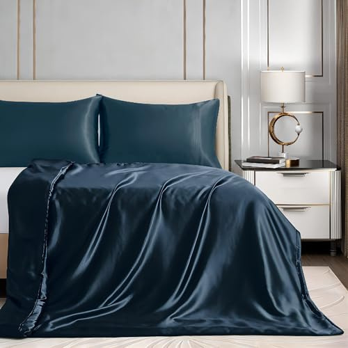 Homiest Bettbezug für gewichtete Decke, 152,4 x 203,2 cm, tiefseeblauer Satin-Gewichtsdecken-Bezug mit 8 Bändern, seidiger und Abnehmbarer Bettbezug mit Reißverschluss, Full/Queen-Size-Decke