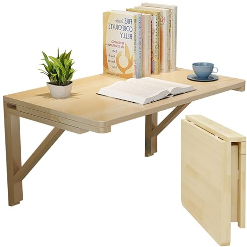 Morlinca Tavolino Pieghevole, Tavolo Pieghevole a Muro, Tavolo Richiudibile Salvaspazio, Scrivania Pieghevole Legno, Scrivania Sospesa per Salotto, Cucina, Camera da Letto,80 * 40cm/31.4 * 15.7in