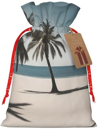 DURAGS Geschenktasche mit Kordelzug, Strand- und Palmenmuster, elegante Geschenktasche aus Stoff für Weihnachten, ideal für jeden Anlass
