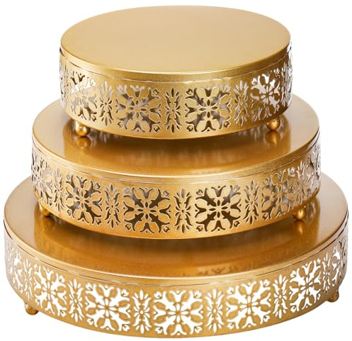 Coloch 3 Pieces Golden Cake Stand Set, 8/10/12 Inch Round Metal Dessert Display Stand Decorative Cake Holder Cupcake Pastry Candy Display Plate for Wedding, Party, Birthday, Event