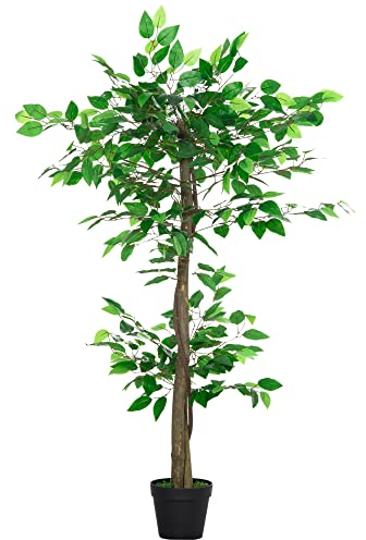 Outsunny Planta Artificial de Té 120 cm Árbol Artificial en Maceta Decorativa para Interior Hogar Salón Oficina Ø16x120 cm Verde