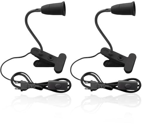 Molbory 2 lampade a morsetto E27, portalampada da 30 cm, collo cigno e interruttore, cavo clip regolabile a 360°, per animali e piante da tavolo (senza lampadina)