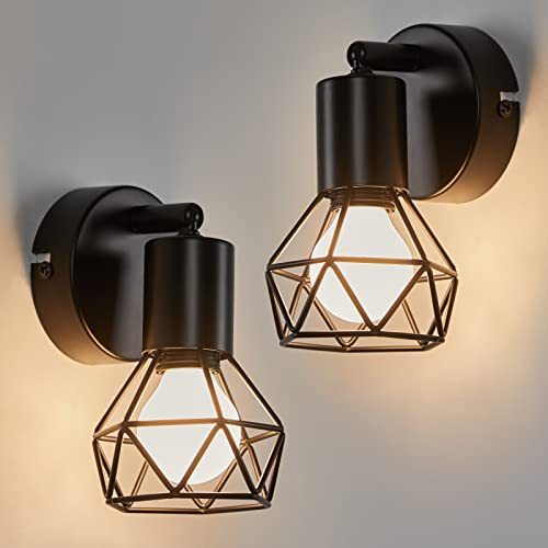 FORCOSO FOCOSO 2PCS Black Ceiling Spot Lights - E14 Vintage Ceiling Spot, Adjustable Industrial Metal Wall Lights, Indoor Wall Light for Kitchen Living Room Bedroom Hallway Office - Bulb Not Included